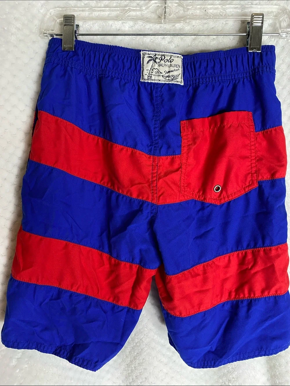 Polo Ralph Lauren Blue & Red Striped Swim Shorts with Yellow Drawstring